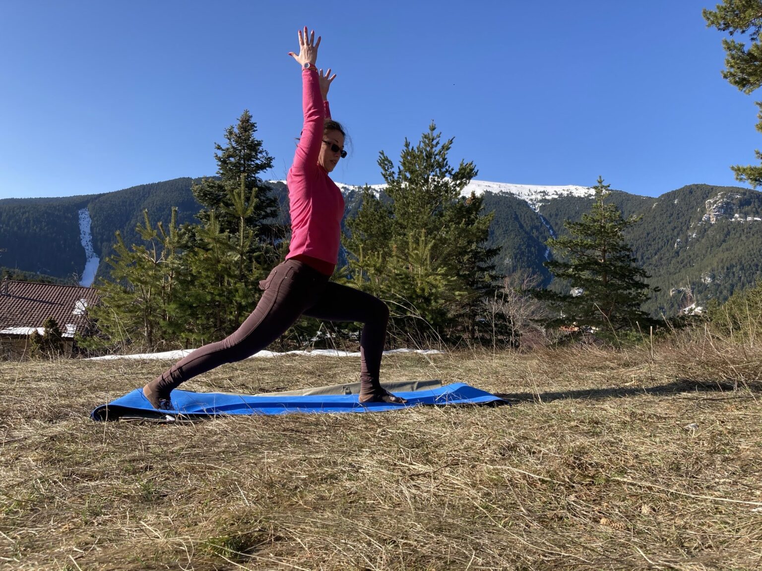 Yoga instructor in tree pose in the nature
